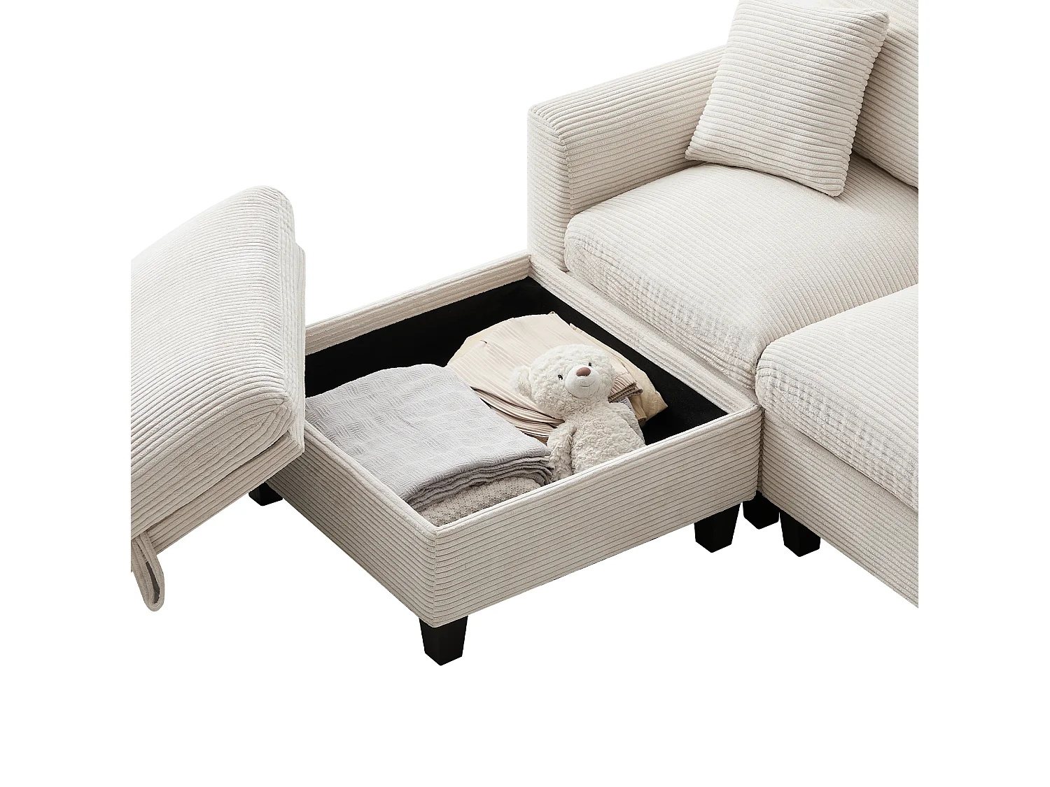 Divano moderno - con console - 2 portabicchieri - porta di ricarica USB - tasche portaoggetti sui braccioli - con cuscini - beige
