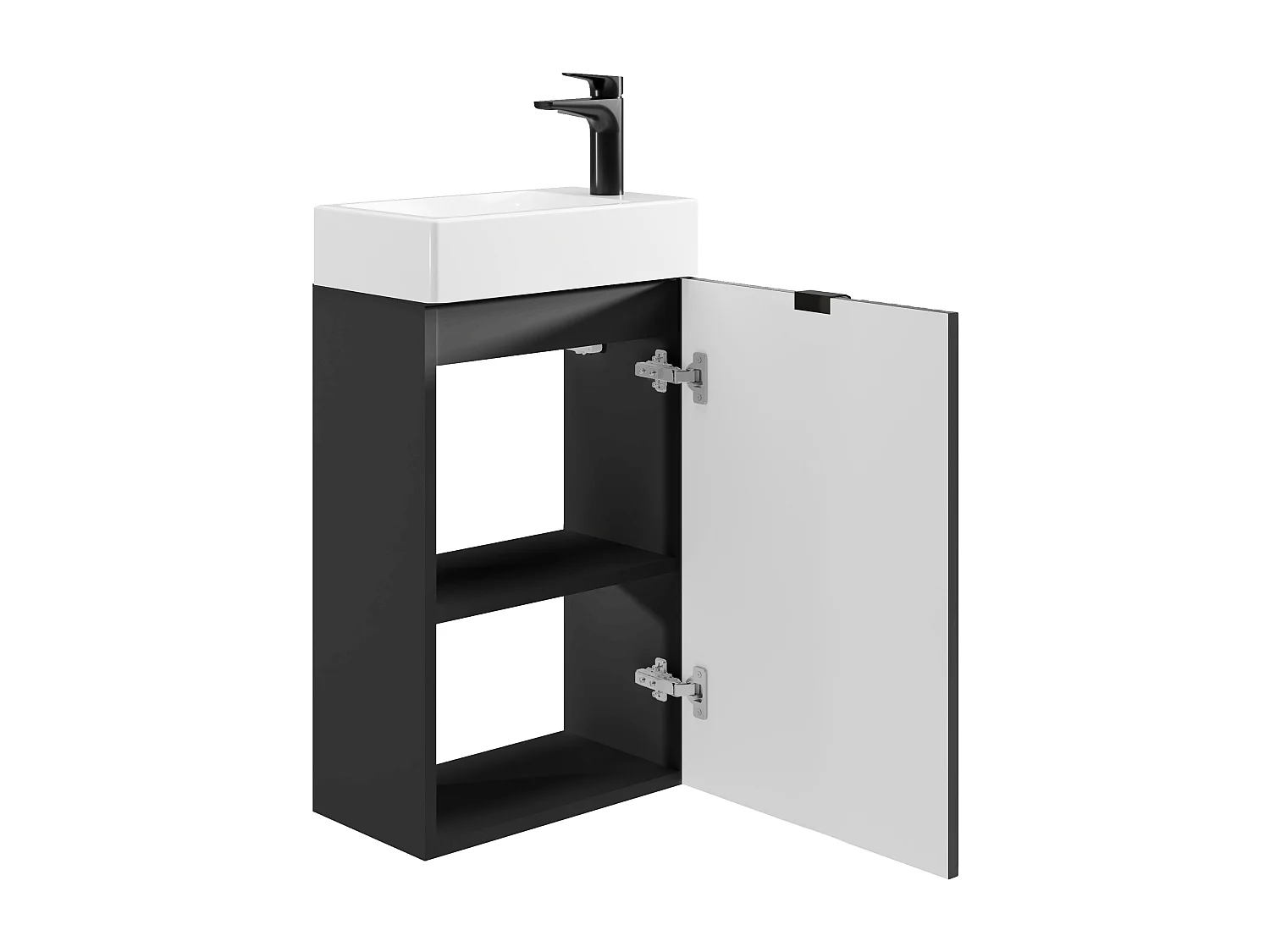 Móvel para lavatório estriado com porta reversível preto - A60 x C40 x L22 - VAHIRA