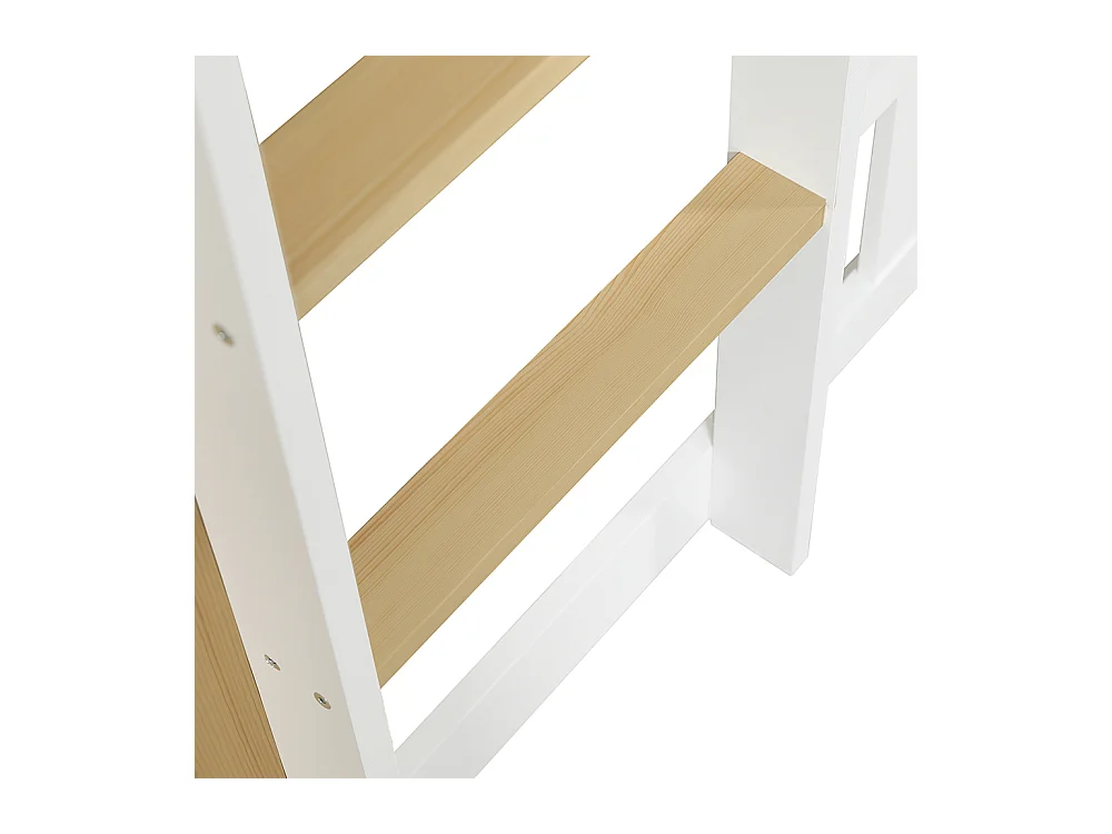 Etagenbett für Kinder 90 x 200 cm mit Rutsche, Geländer, Leiter, weiß + Natur