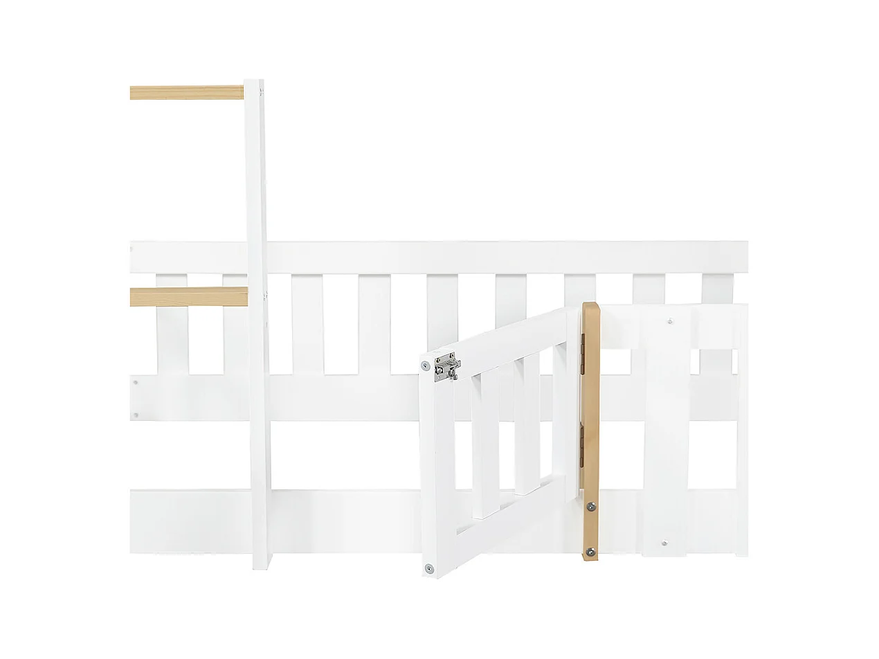 Etagenbett für Kinder 90 x 200 cm mit Rutsche, Geländer, Leiter, weiß + Natur