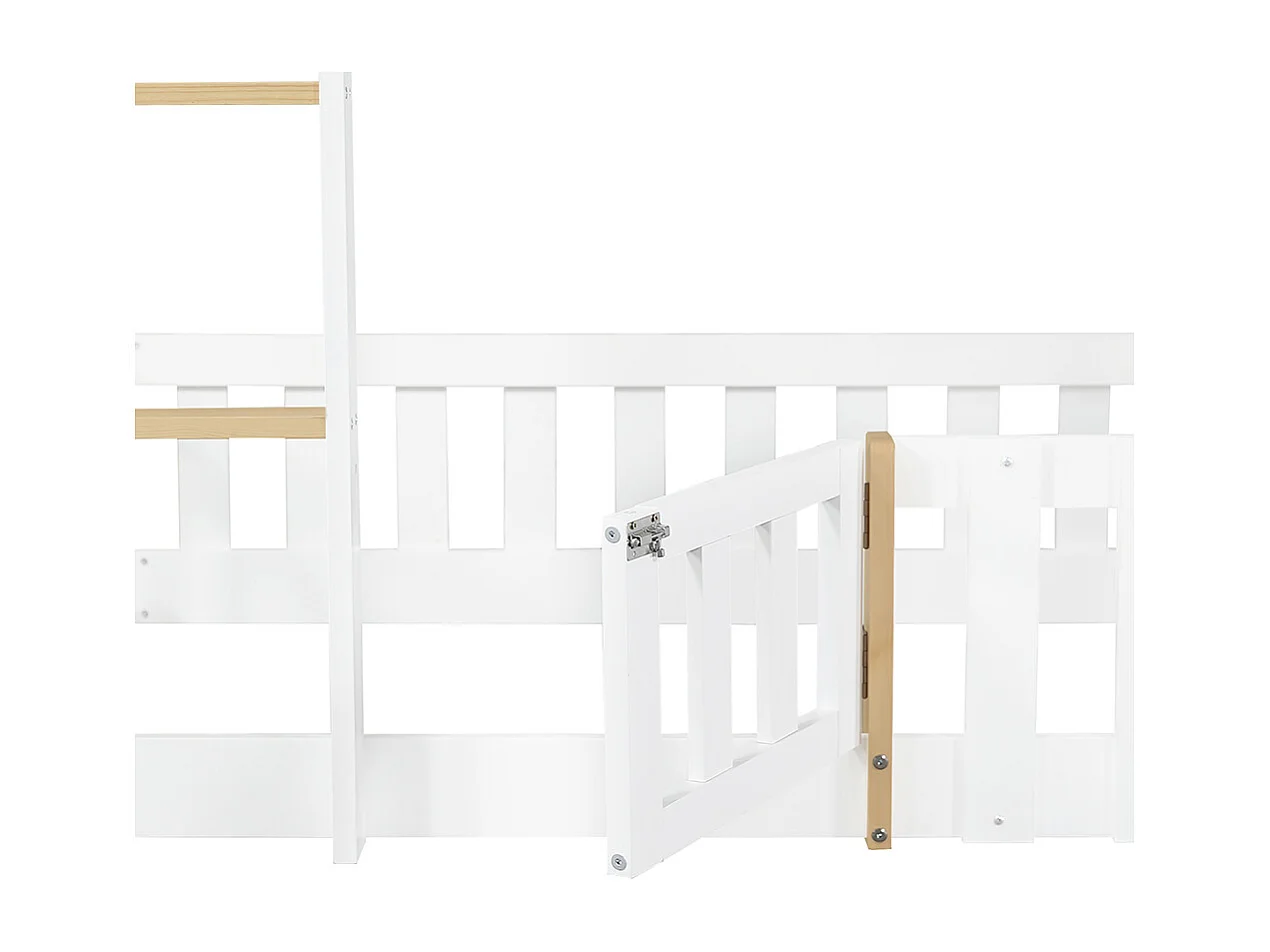 Etagenbett für Kinder 90 x 200 cm mit Rutsche, Geländer, Leiter, weiß + Natur