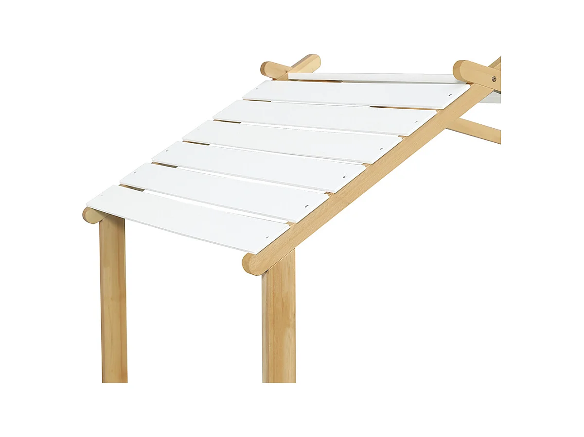 Kinderbett 90 x 190 cm, Design in Form einer Hütte, robuster Lattenrost, Kiefer + Spanplatte + MDF, weiß + naturfarben