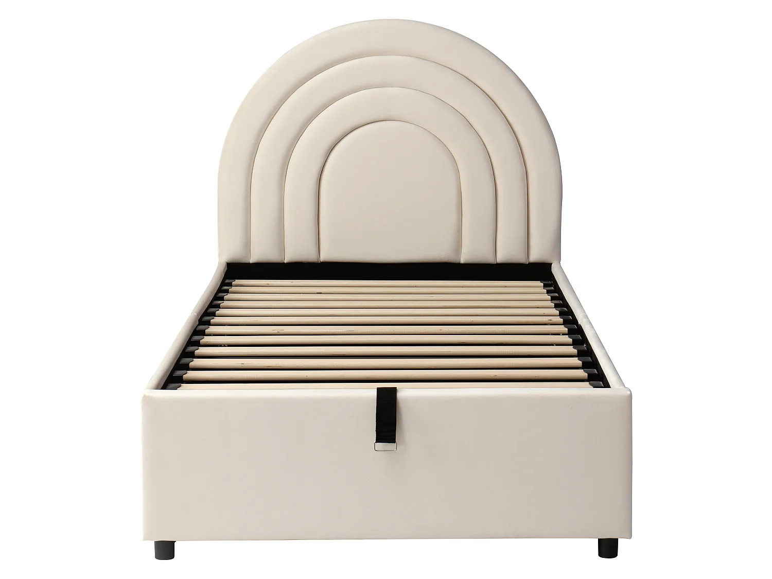 Cama infantil 90*200, com estrado de ripas e cabeceira, veludo, bege