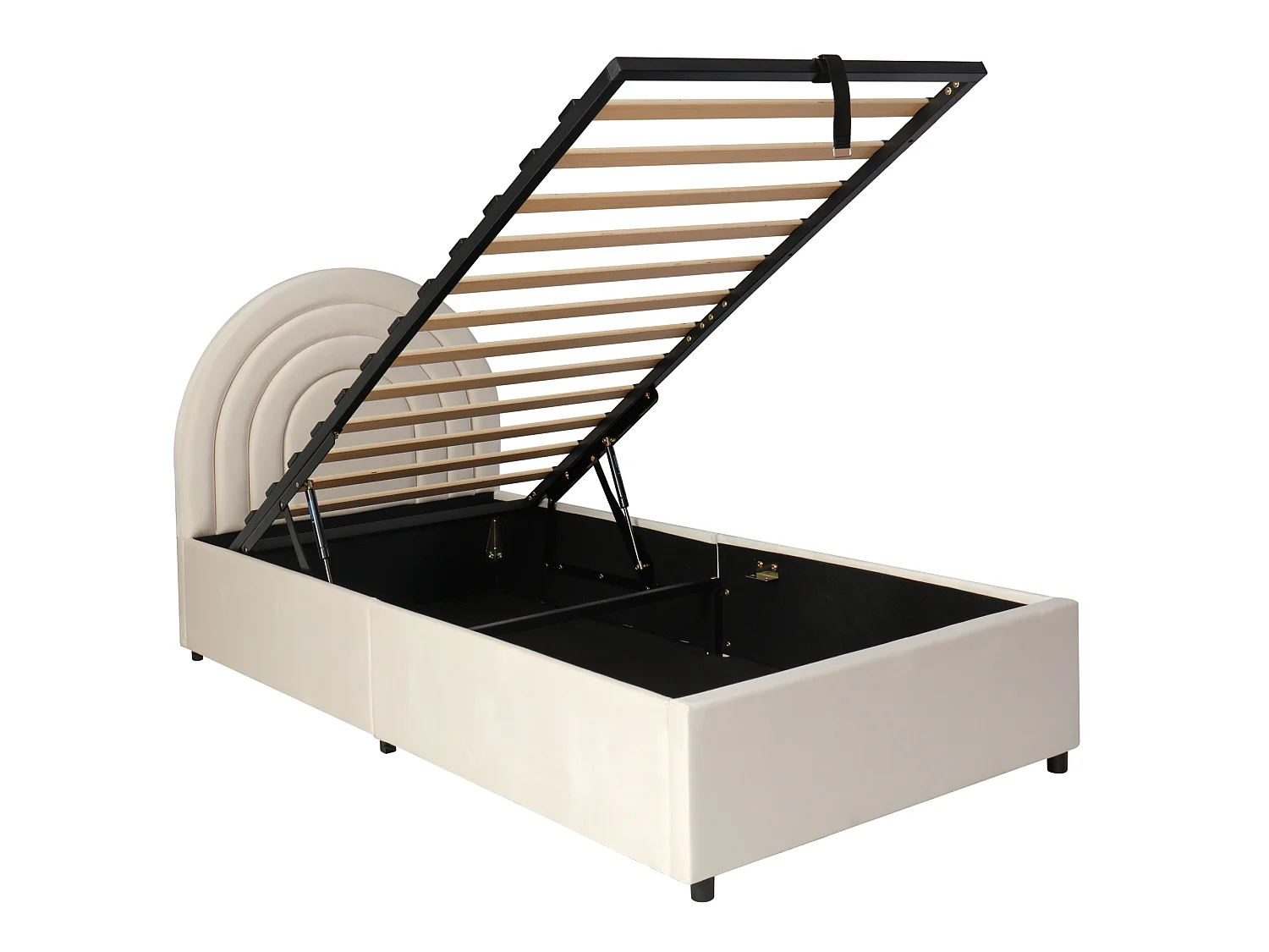Cama infantil 90*200, com estrado de ripas e cabeceira, veludo, bege