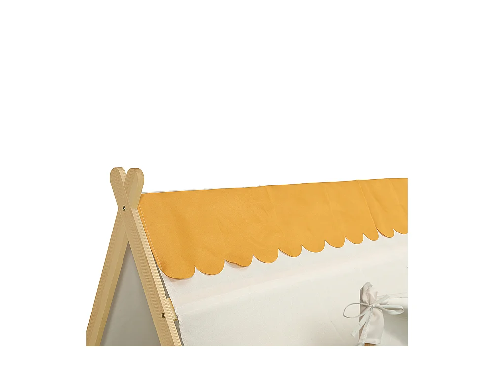 Lit d'enfant 90x200cm, design en forme de cabane, tente amovible, avec barrières de sécurité, pin + contreplaqué, couleur naturelle