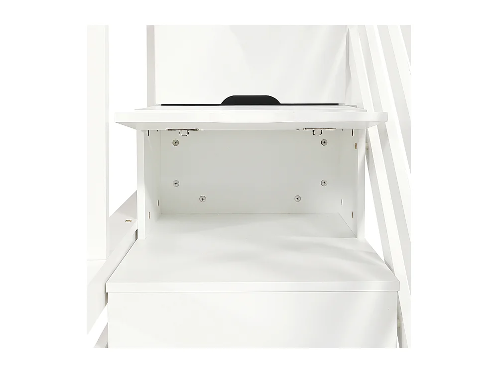 Etagenbett für Kinder 90 x 200 cm und 120 x 200 cm Zwei Schubladen mit Rollen, Fenster, Eckleiter Schrank Weiße + natürliche Oberfläche