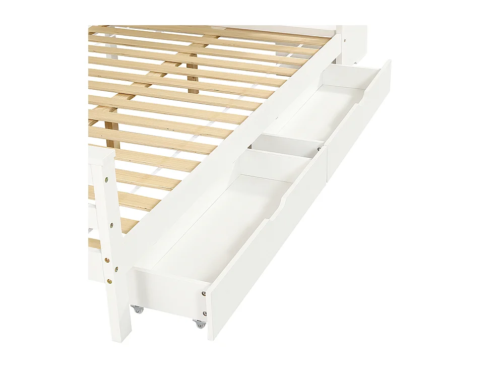 Etagenbett für Kinder 90 x 200 cm und 120 x 200 cm Zwei Schubladen mit Rollen, Fenster, Eckleiter Schrank Weiße + natürliche Oberfläche