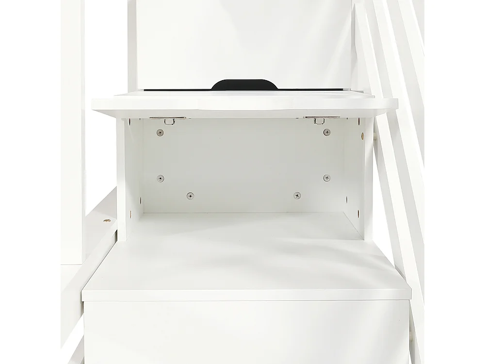 Etagenbett für Kinder 90 x 200 cm und 120 x 200 cm Zwei Schubladen mit Rollen, Fenster, Eckleiter Schrank Weiße + natürliche Oberfläche