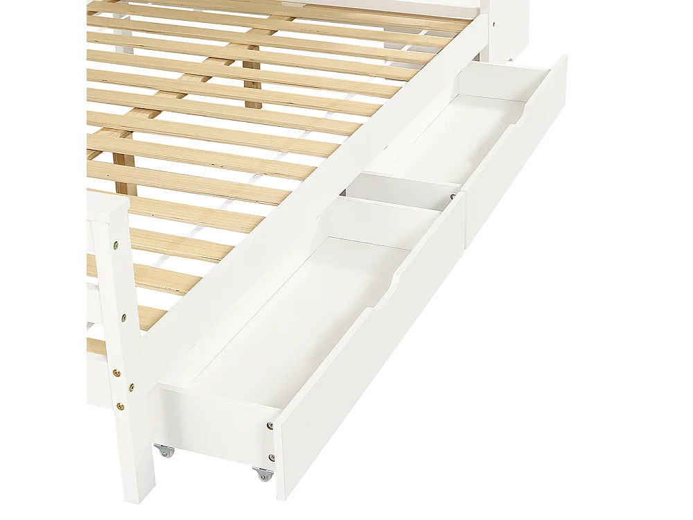 Etagenbett für Kinder 90 x 200 cm und 120 x 200 cm Zwei Schubladen mit Rollen, Fenster, Eckleiter Schrank Weiße + natürliche Oberfläche