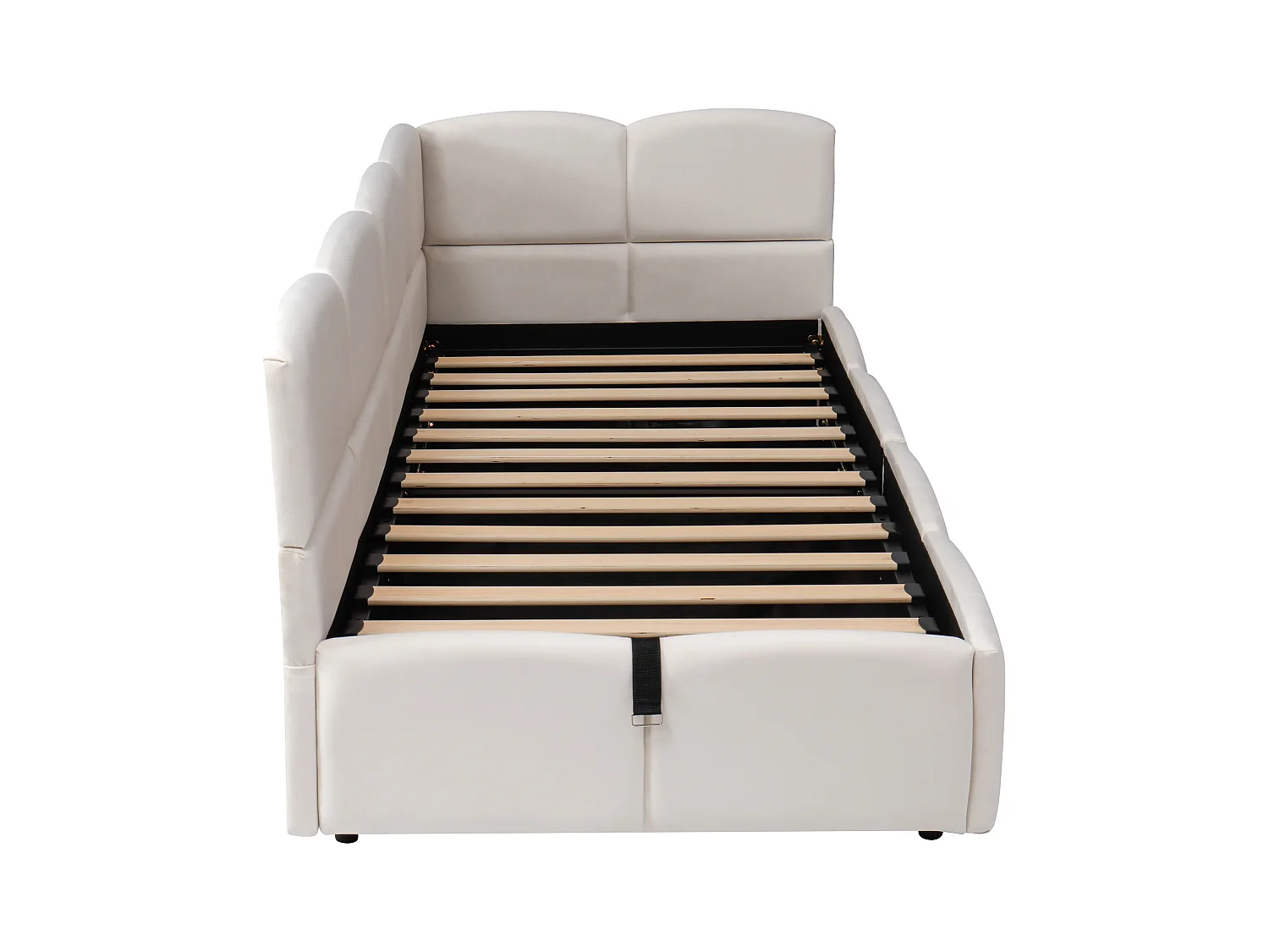 Gepolstertes Kinderbett 90x200 cm, mit Lattenrost, USB-Ladegerät, Aufbewahrungstasche, Samt, beige