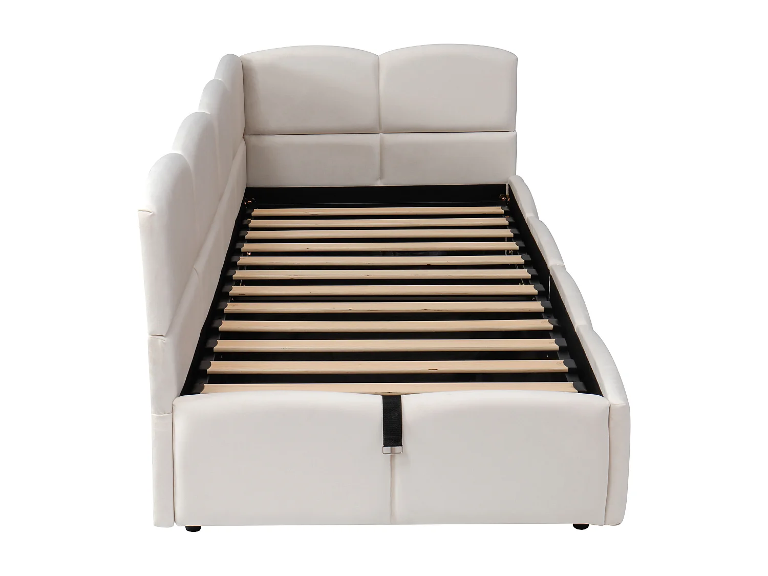 Letto imbottito per bambini 90x200 cm, con rete a doghe, caricatore USB, sacca di stoccaggio, velluto, beige