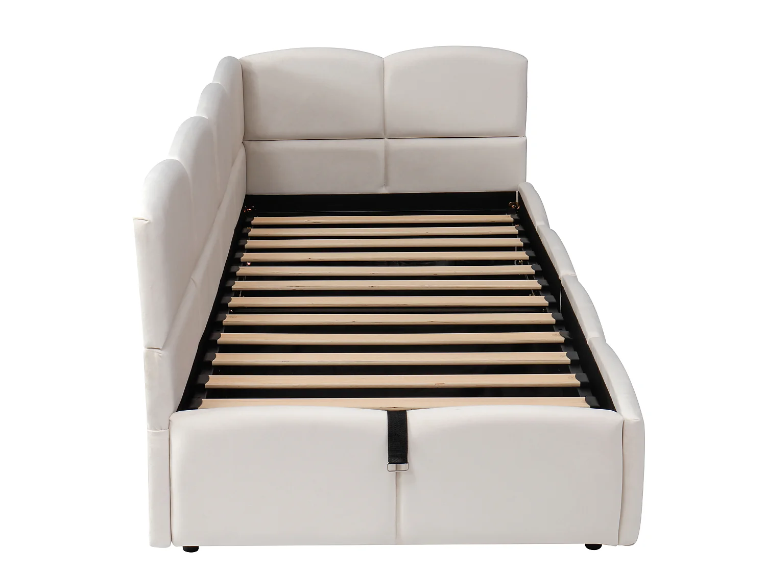 Lit d'enfant rembourré 90x200 cm, avec sommier à lattes, chargeur USB, sac de rangement, velours, beige