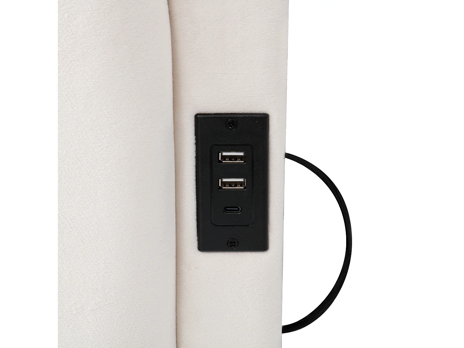 Lit d'enfant rembourré 90x200 cm, avec sommier à lattes, chargeur USB, sac de rangement, velours, beige