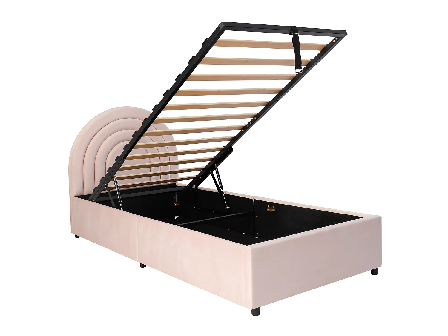Kinderbed 90*200, met lattenbodem en hoofdeinde, fluweel, roze