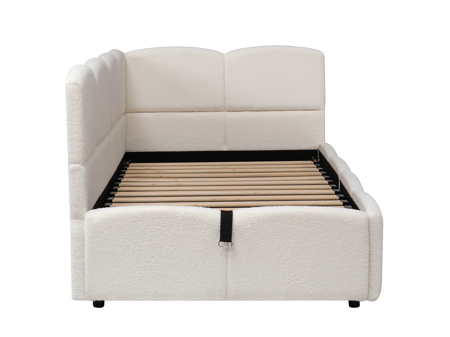 Lit d'enfant rembourré 90x200 cm, avec sommier à lattes, tissu Buchla, chargeur USB, sac de rangement, beige