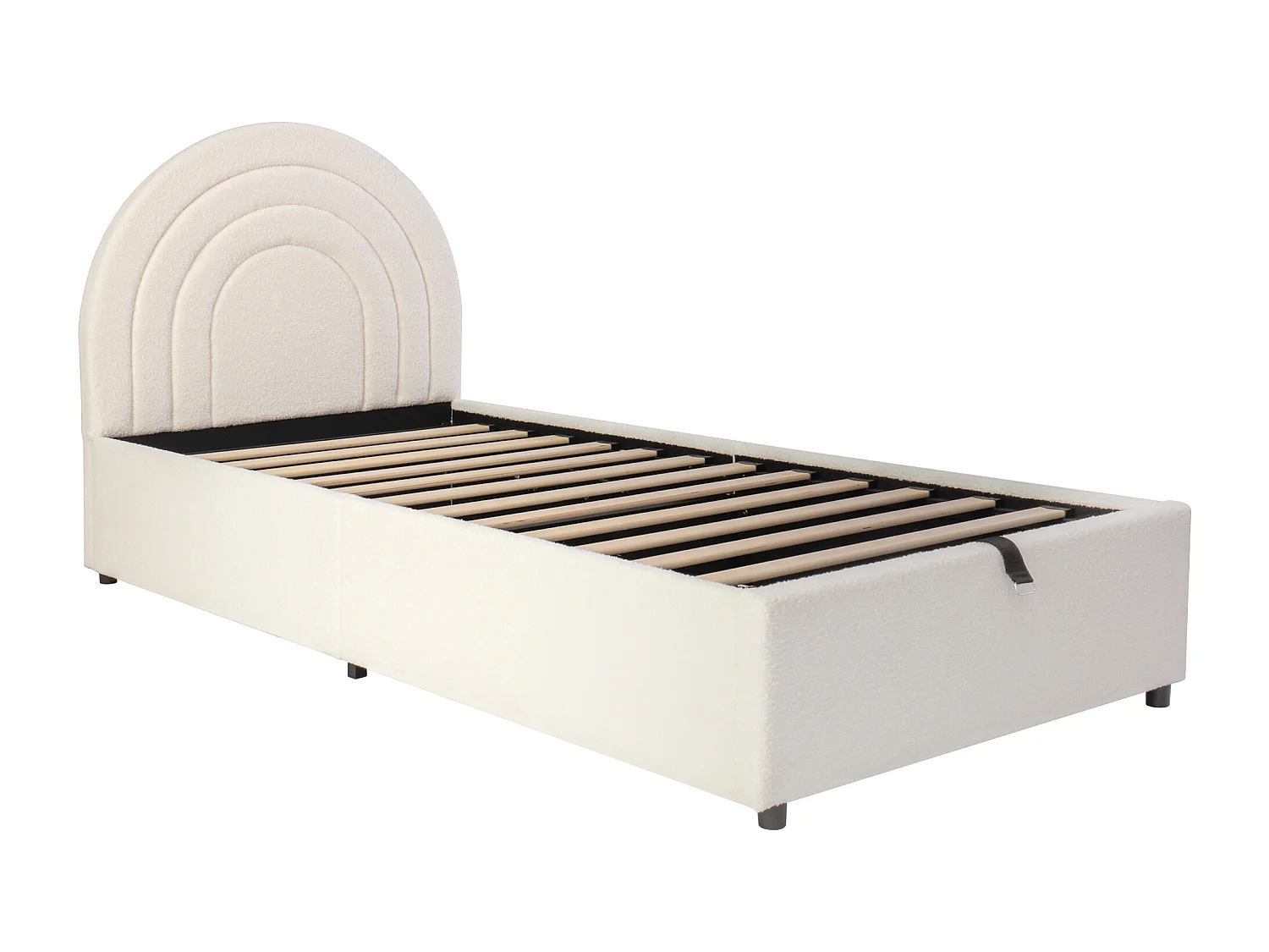 Lit enfant 90*200, avec sommier à lattes et tête de lit, tissu Buchla,beige