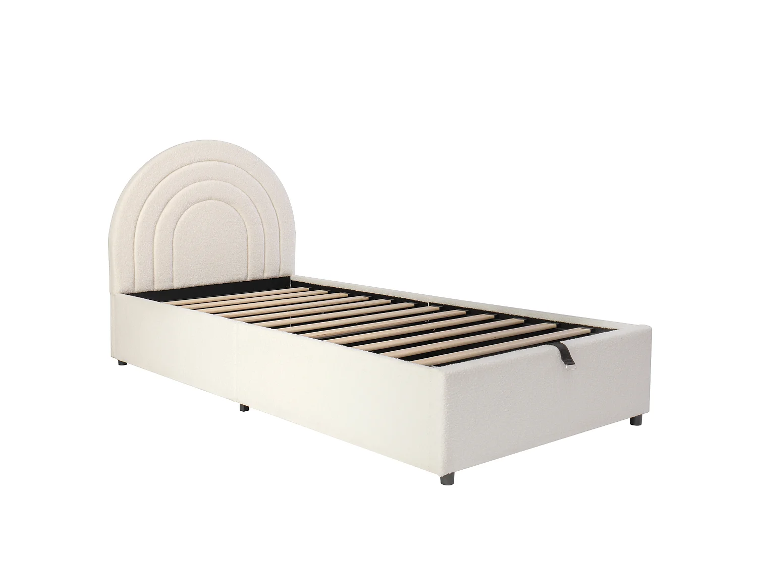Lit enfant 90*200, avec sommier à lattes et tête de lit, tissu Buchla,beige