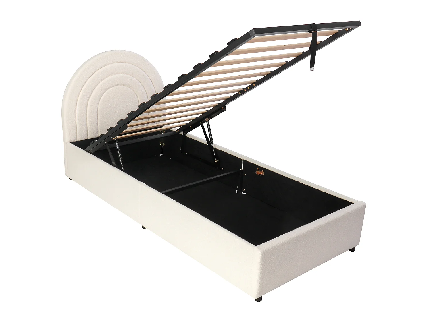 Lit enfant 90*200, avec sommier à lattes et tête de lit, tissu Buchla,beige