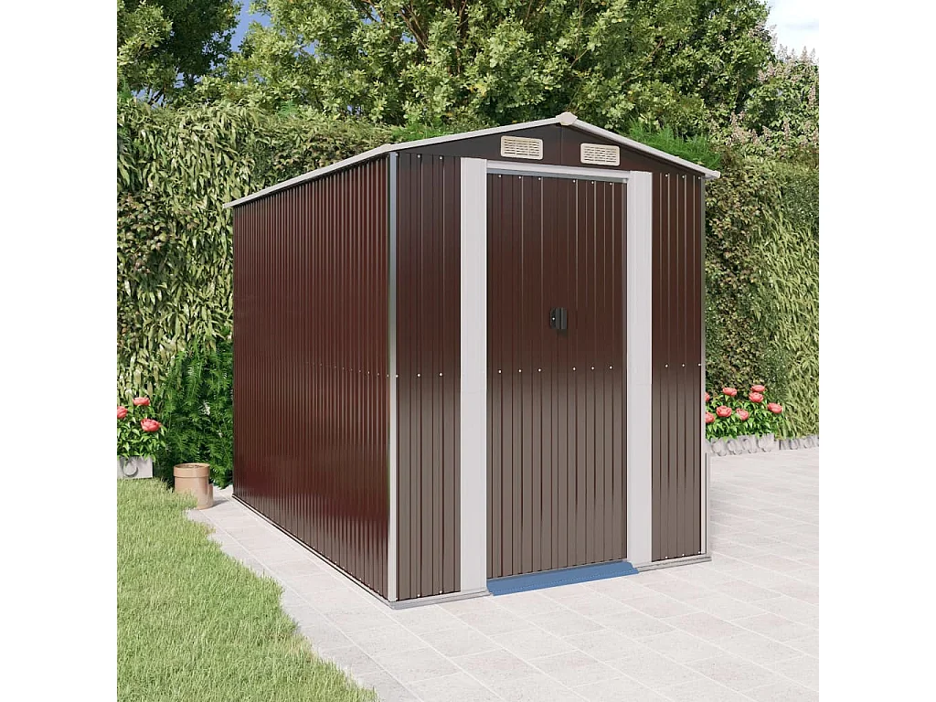 Garden Furniture -  Cobertizo jardín acero galvanizado marrón oscuro 192x274x223 cm