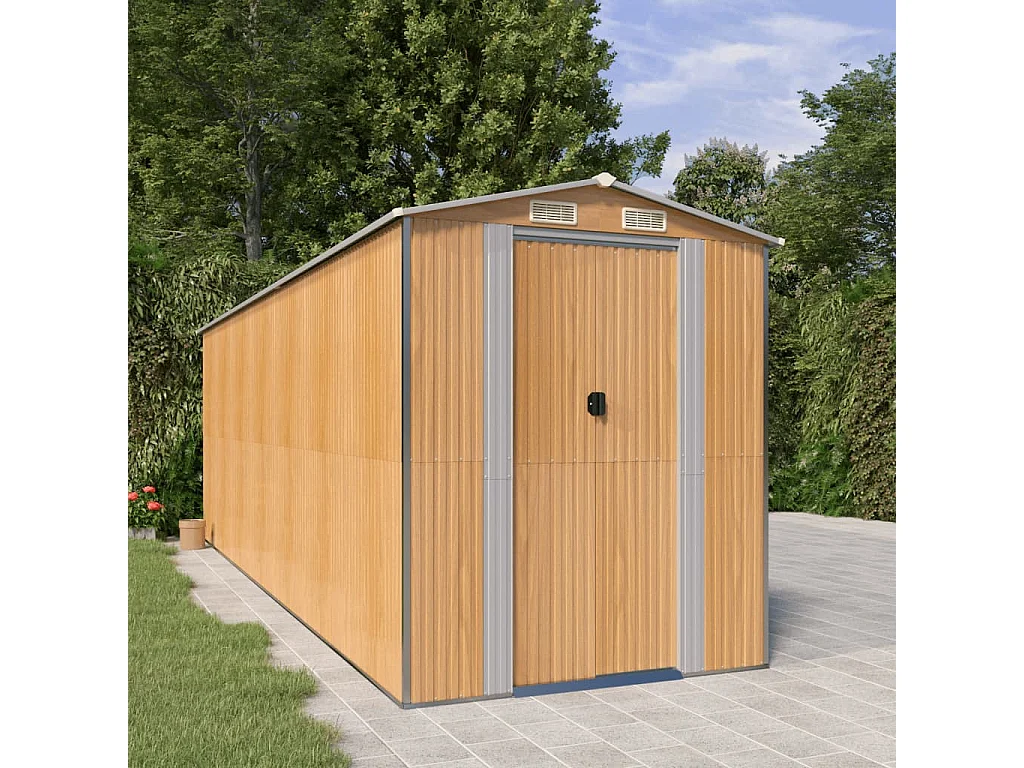 Garden Furniture -  Tuinschuur 192x606x223 cm gegalvaniseerd staal lichtbruin