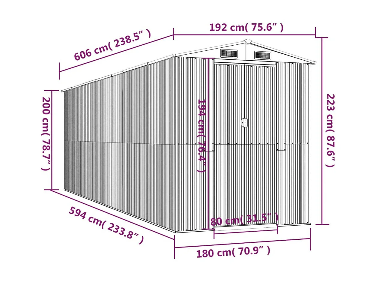 Garden Furniture -  Tuinschuur 192x606x223 cm gegalvaniseerd staal lichtbruin
