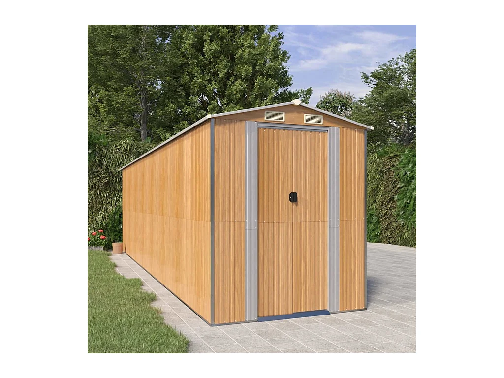 Garden Furniture -  Abri de jardin Marron clair 192x689x223 cm Acier galvanisé