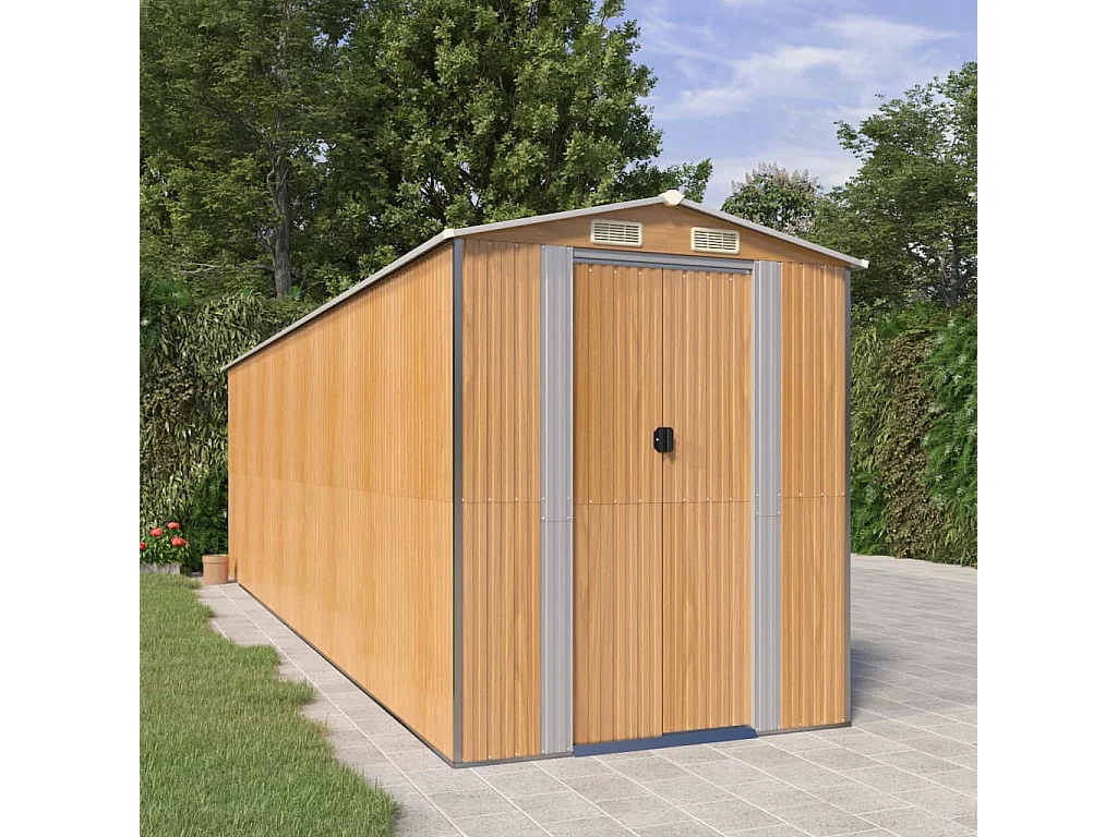 Garden Furniture -  Tuinschuur 192x689x223 cm gegalvaniseerd staal lichtbruin