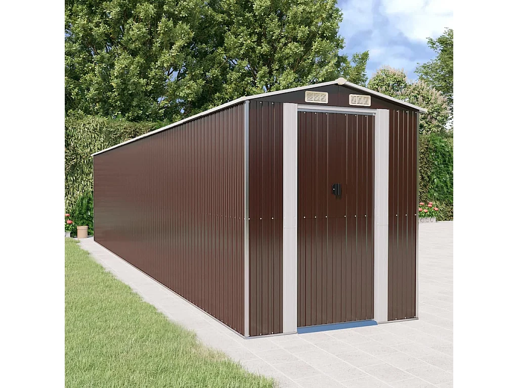 Garden Furniture -  Tuinschuur 192x938x223 cm gegalvaniseerd staal donkerbruin