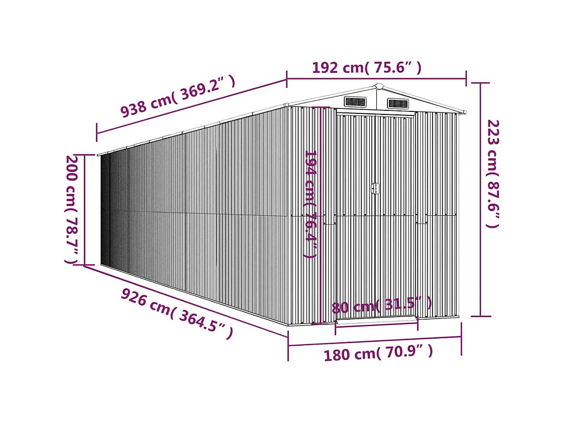 Garden Furniture -  Abri de jardin Gris clair 192x938x223 cm Acier galvanisé