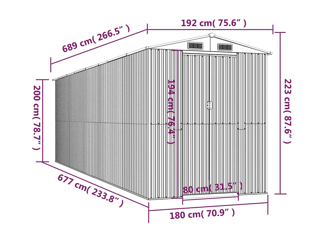 Garden Furniture -  Abri de jardin Anthracite 192x689x223 cm Acier galvanisé