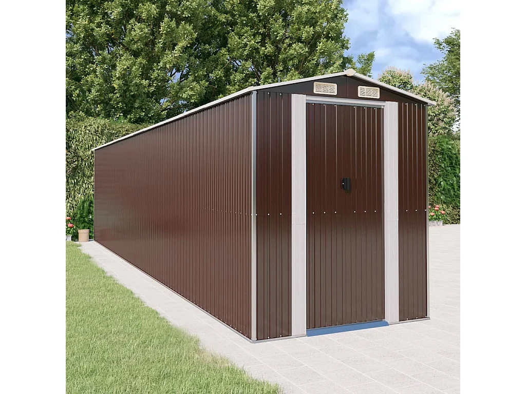 Garden Furniture -  Cobertizo jardín acero galvanizado marrón oscuro 192x855x223 cm
