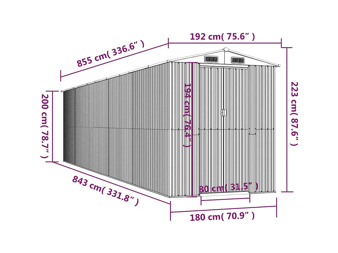 Garden Furniture -  Abri de jardin Vert 192x855x223 cm Acier galvanisé