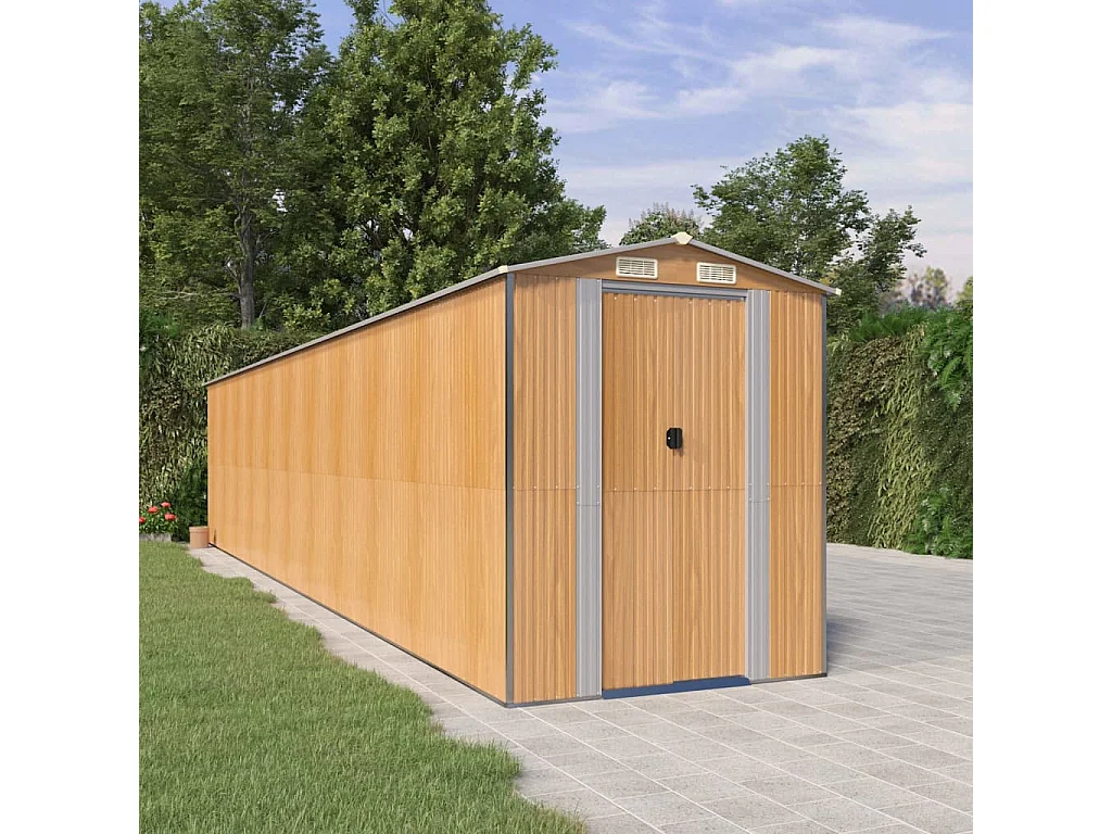 Garden Furniture -  Tuinschuur 192x938x223 cm gegalvaniseerd staal lichtbruin