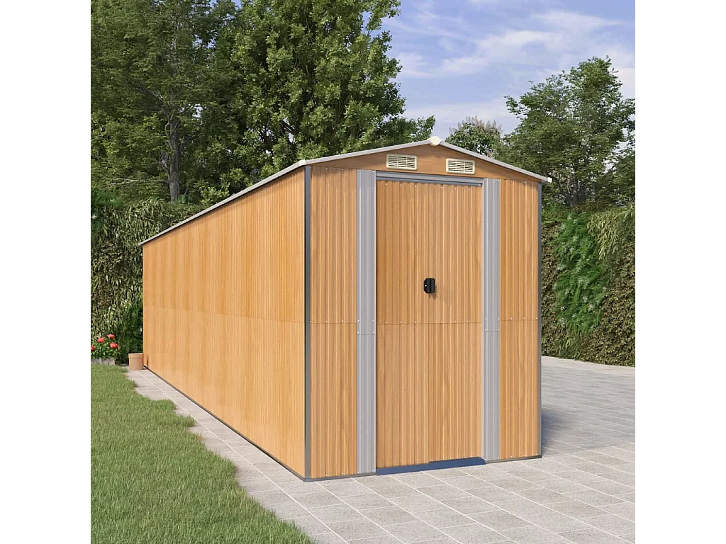 Garden Furniture -  Tuinschuur 192x772x223 cm gegalvaniseerd staal lichtbruin