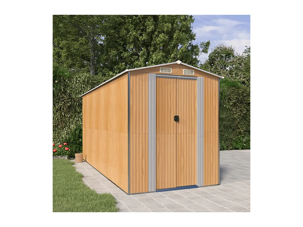 Garden Furniture -  Abri de jardin Marron clair 192x440x223 cm Acier galvanisé