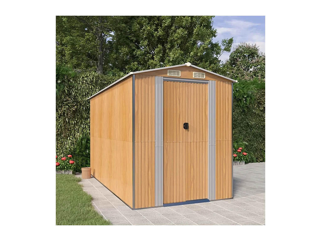 Garden Furniture -  Abri de jardin Marron clair 192x357x223 cm Acier galvanisé