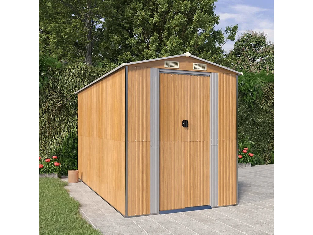 Garden Furniture -  Tuinschuur 192x357x223 cm gegalvaniseerd staal lichtbruin