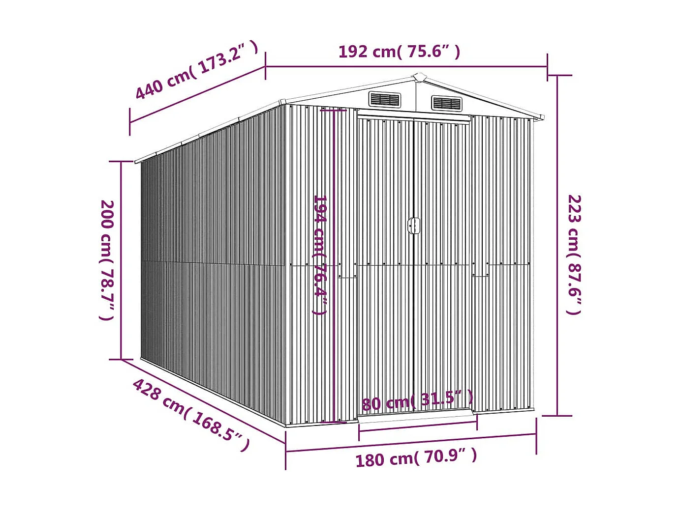 Garden Furniture -  Abri de jardin Gris clair 192x440x223 cm Acier galvanisé