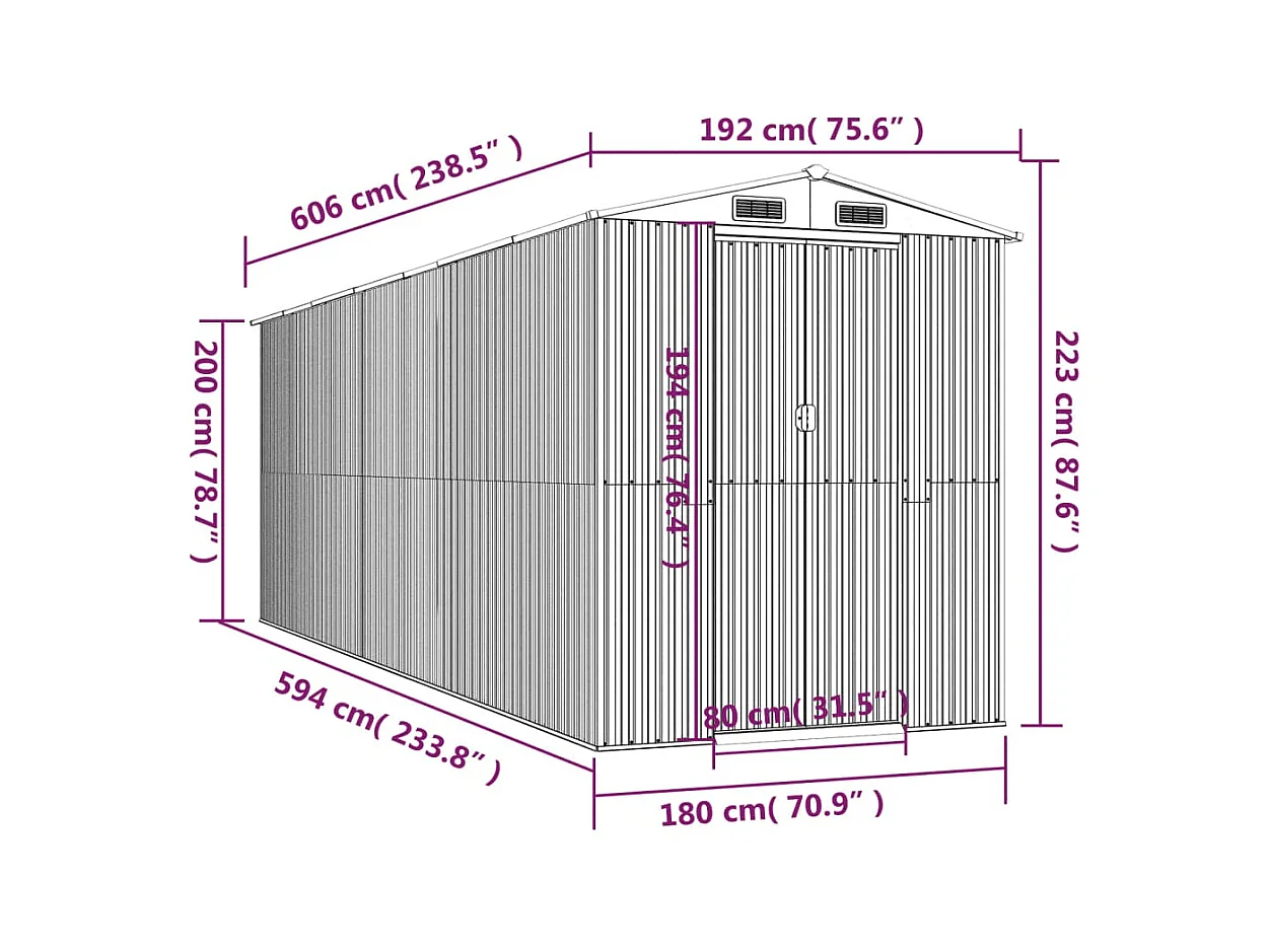 Garden Furniture -  Abri de jardin Gris clair 192x606x223 cm Acier galvanisé
