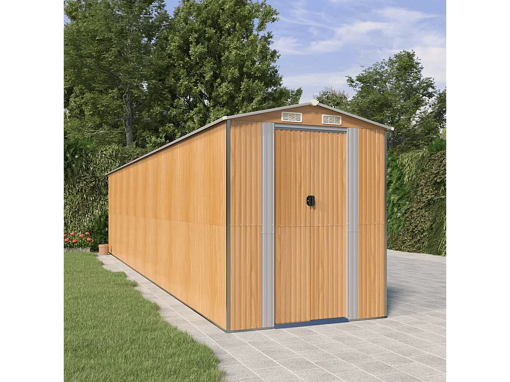 Garden Furniture -  Tuinschuur 192x855x223 cm gegalvaniseerd staal lichtbruin