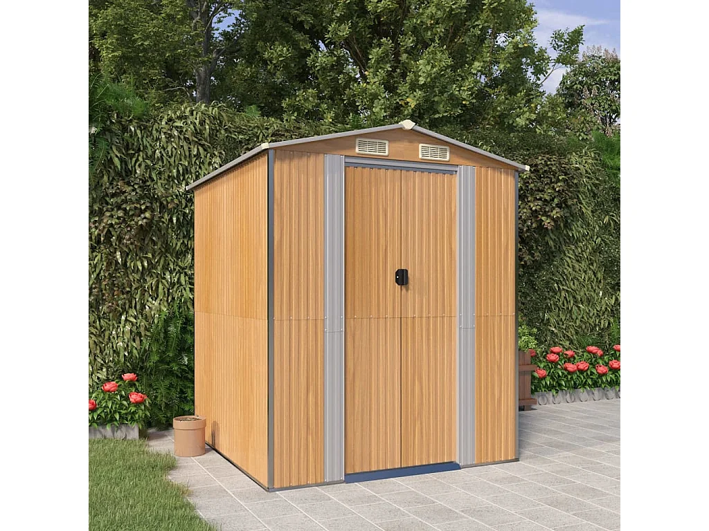 Garden Furniture -  Tuinschuur 192x191x223 cm gegalvaniseerd staal lichtbruin