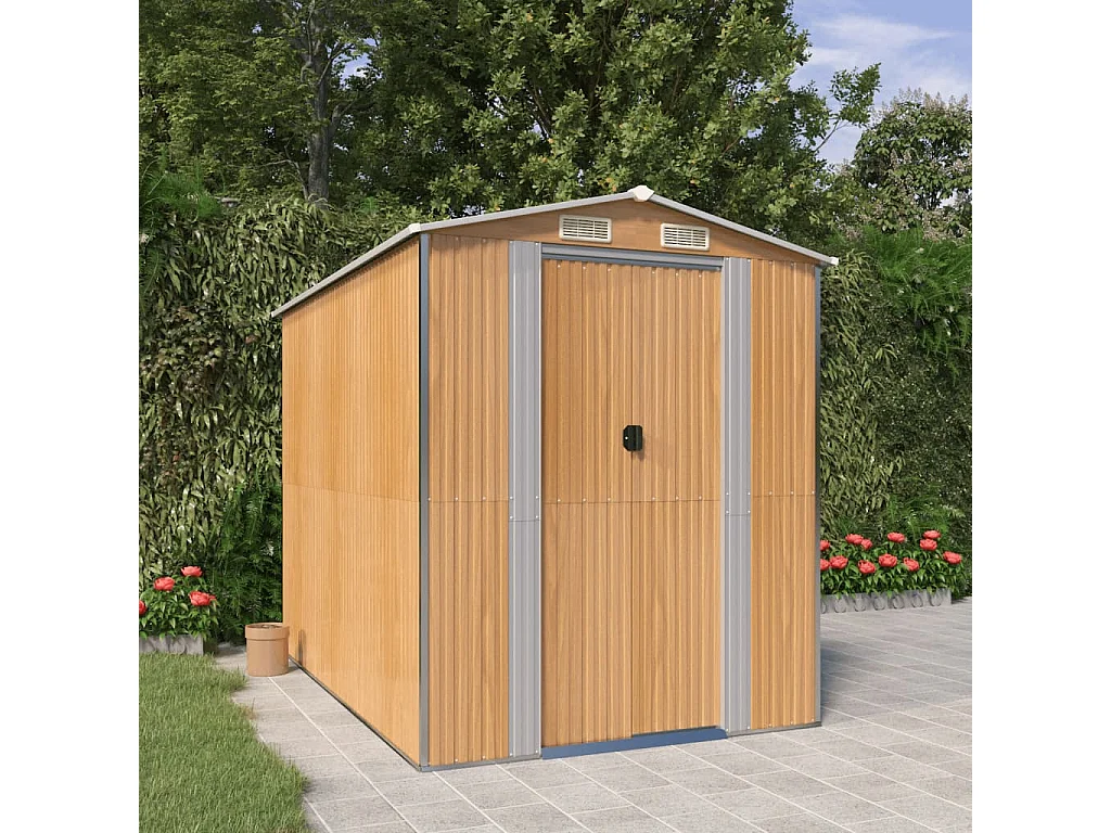 Garden Furniture -  Tuinschuur 192x274x223 cm gegalvaniseerd staal lichtbruin