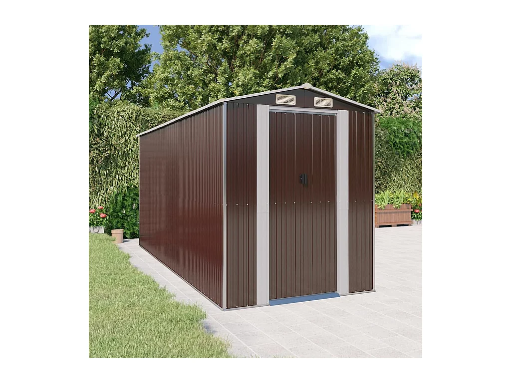 Garden Furniture -  Abri de jardin Marron foncé 192x440x223 cm Acier galvanisé