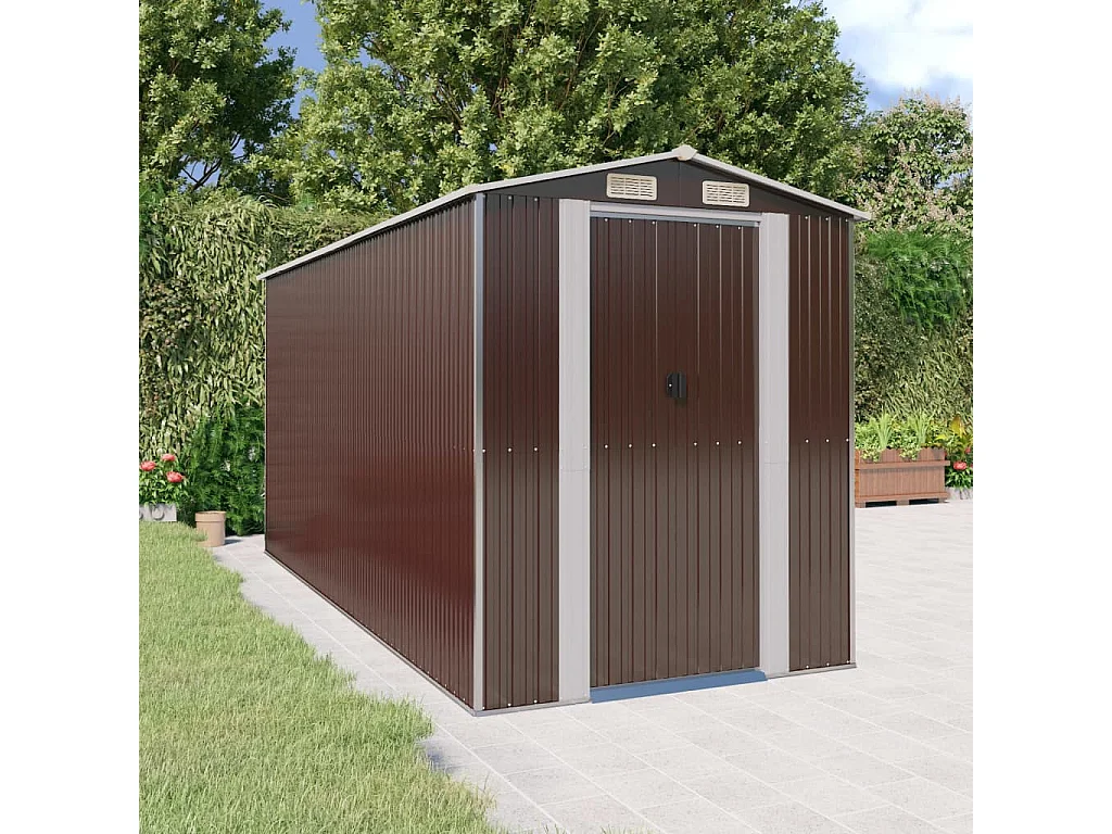 Garden Furniture -  Cobertizo jardín acero galvanizado marrón oscuro 192x440x223 cm