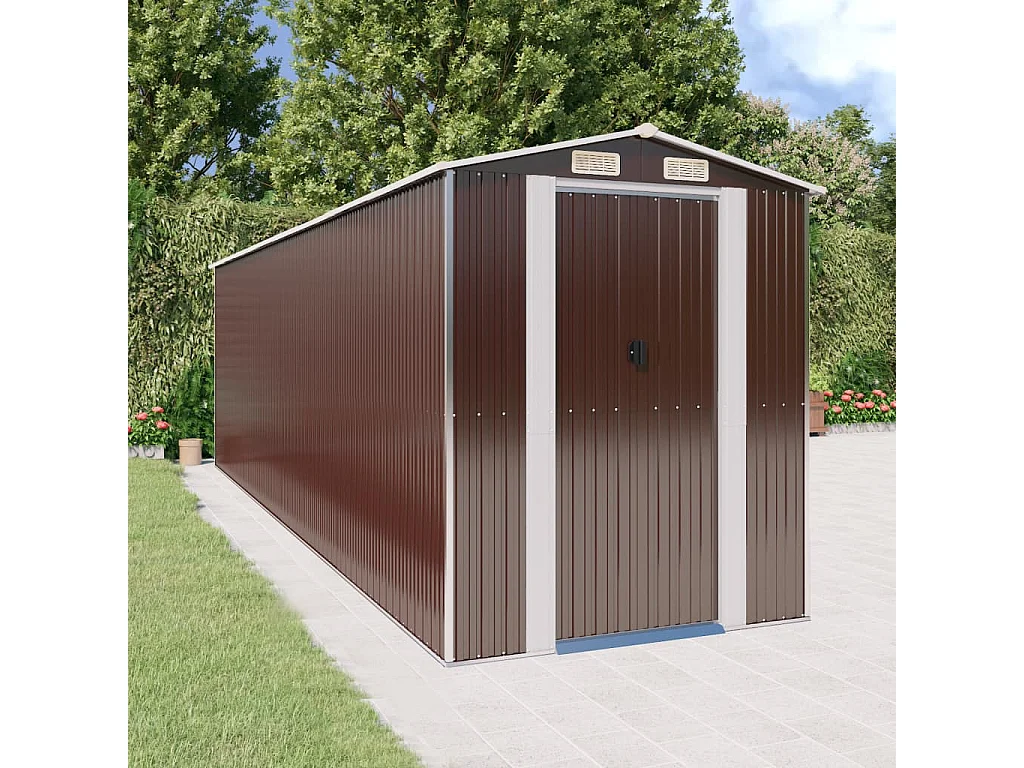 Garden Furniture -  Cobertizo jardín acero galvanizado marrón oscuro 192x689x223 cm