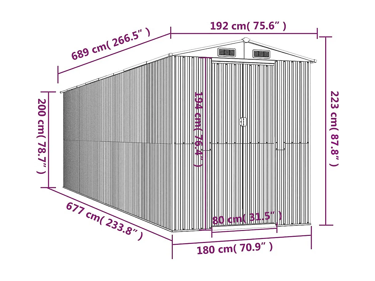 Garden Furniture -  Cobertizo jardín acero galvanizado marrón oscuro 192x689x223 cm