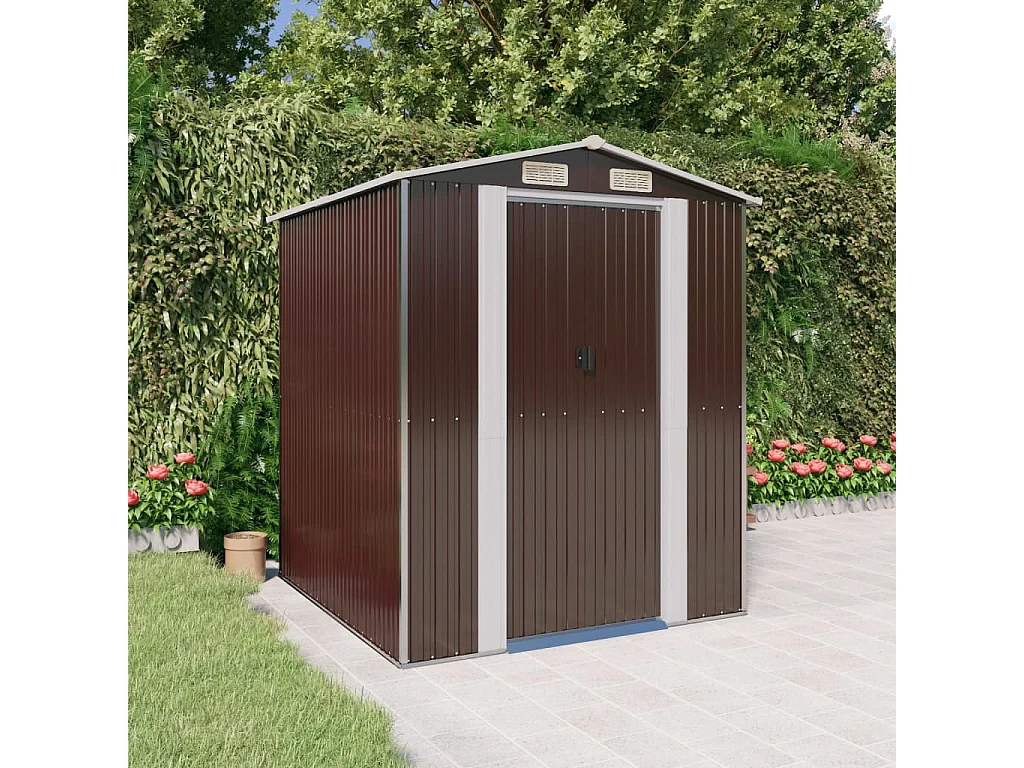 Garden Furniture -  Cobertizo jardín acero galvanizado marrón oscuro 192x191x223 cm