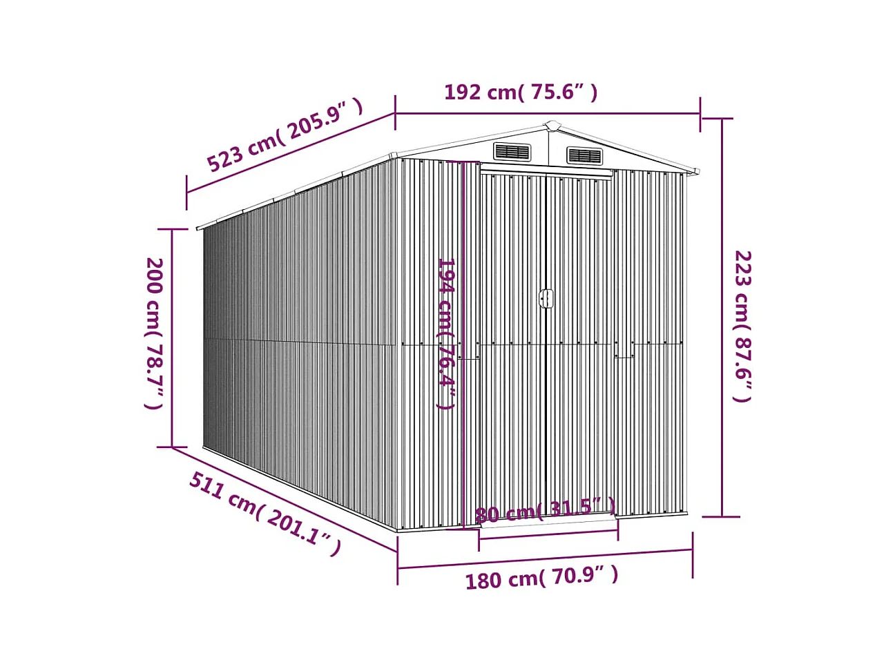 Garden Furniture -  Abri de jardin Marron clair 192x523x223 cm Acier galvanisé
