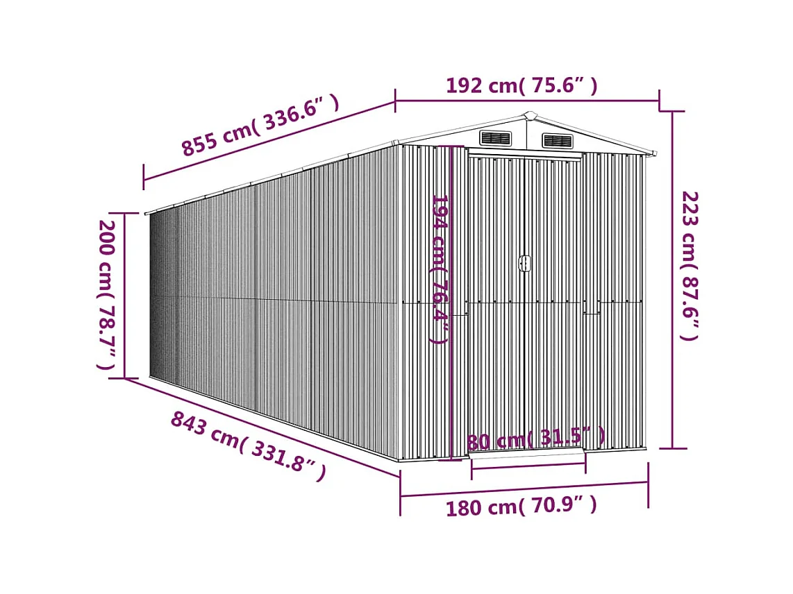 Garden Furniture -  Abri de jardin Anthracite 192x855x223 cm Acier galvanisé