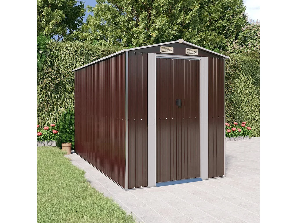 Garden Furniture -  Cobertizo jardín acero galvanizado marrón oscuro 192x357x223 cm